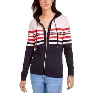 Tommy Hilfiger zip front hoodie pink navy stripe